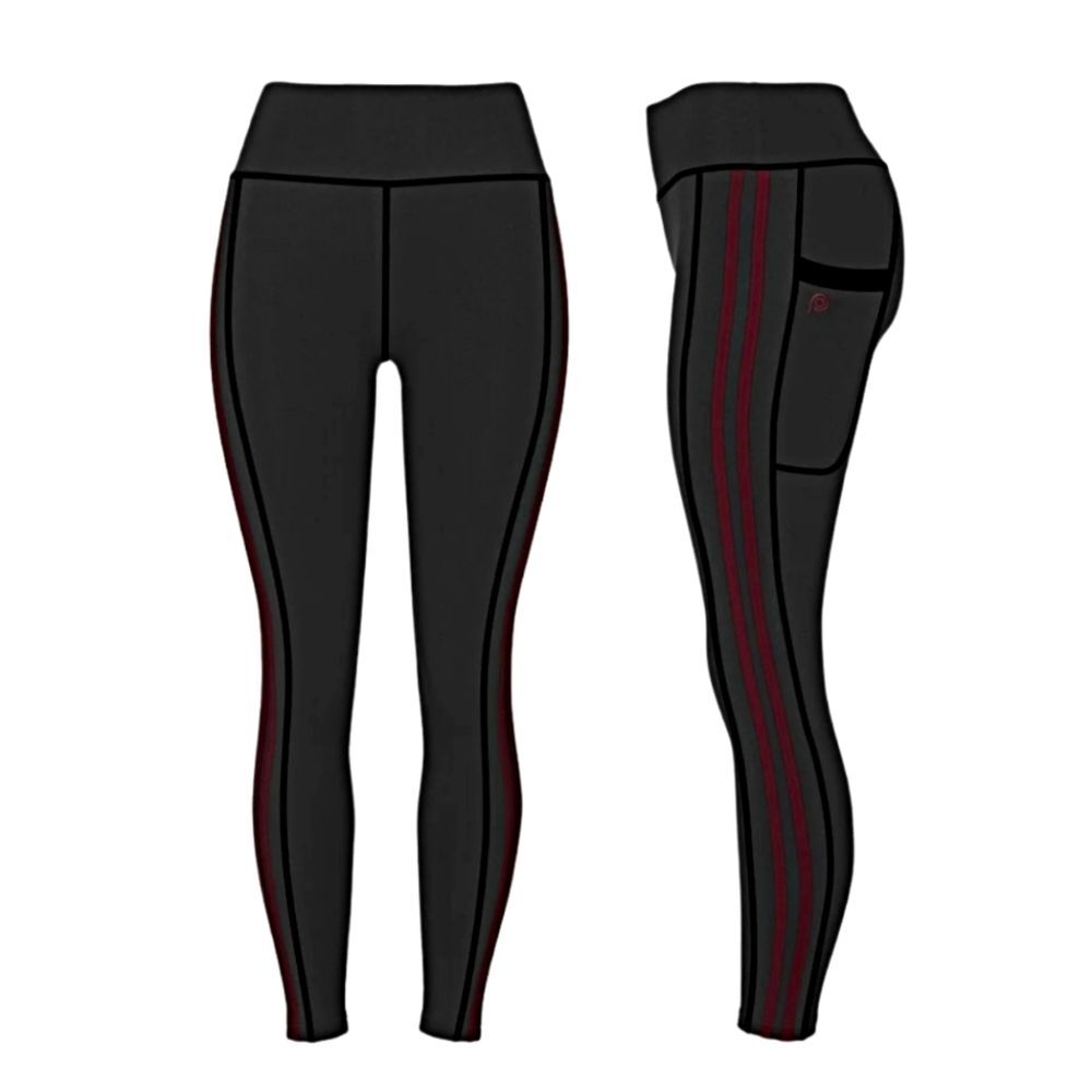 NWT POP Fit Coastline Racer Stripe High Waist Leggings Pockets Black Burgundy M